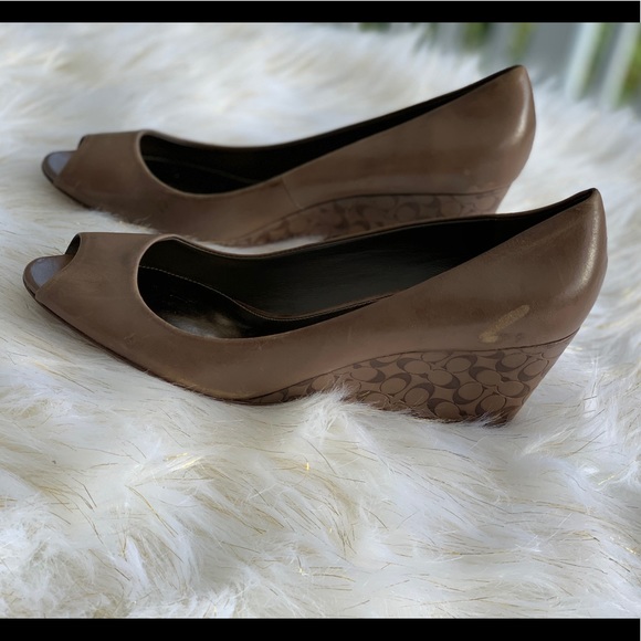 Coach Shoes - Coach brown peeptoe heels wedges size 9.5B